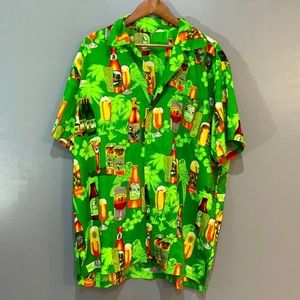 💜 5 for $25 or 3 for $18 Funny green beer patterned button down shirt